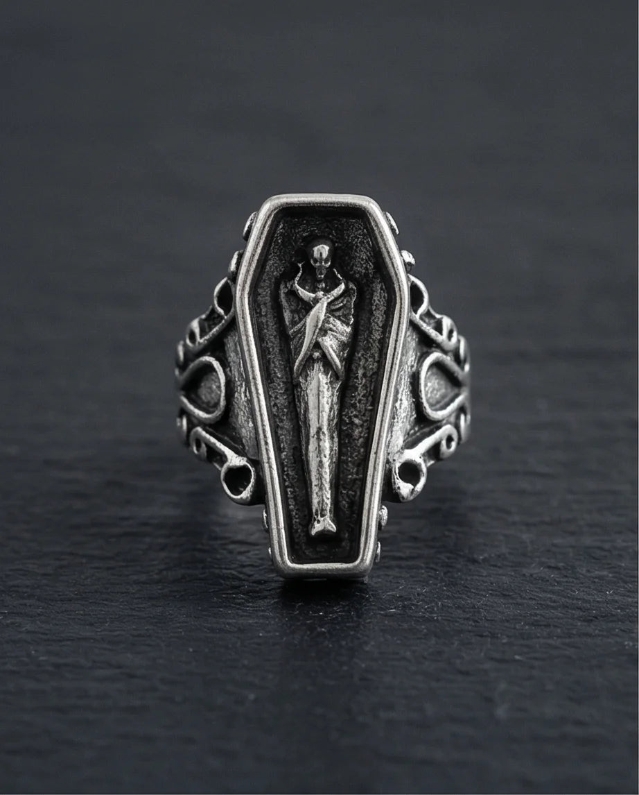 Midnight Eternal: Skeleton Coffin Gothic Ring
