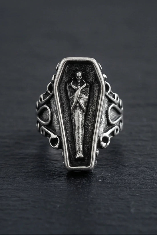 Midnight Eternal: Skeleton Coffin Gothic Ring