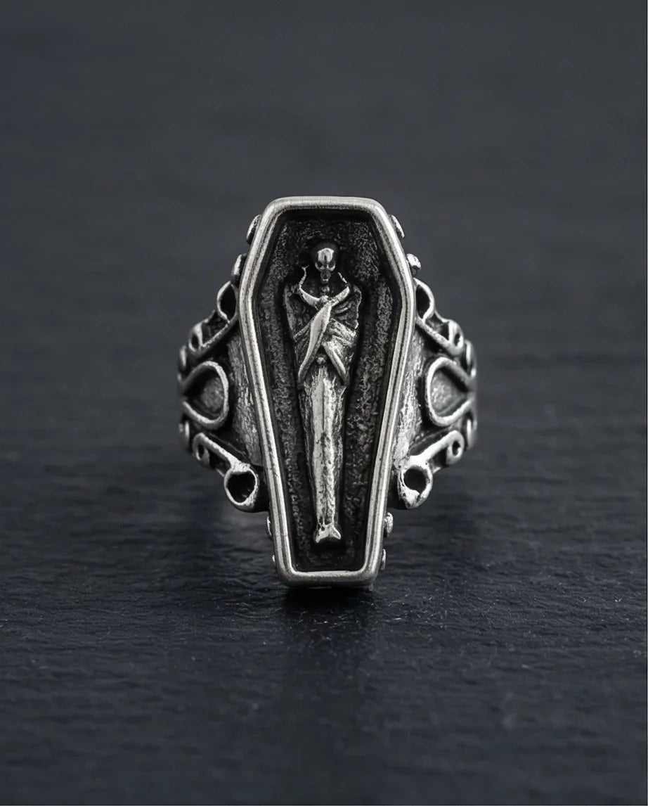 Midnight Eternal: Skeleton Coffin Gothic Ring