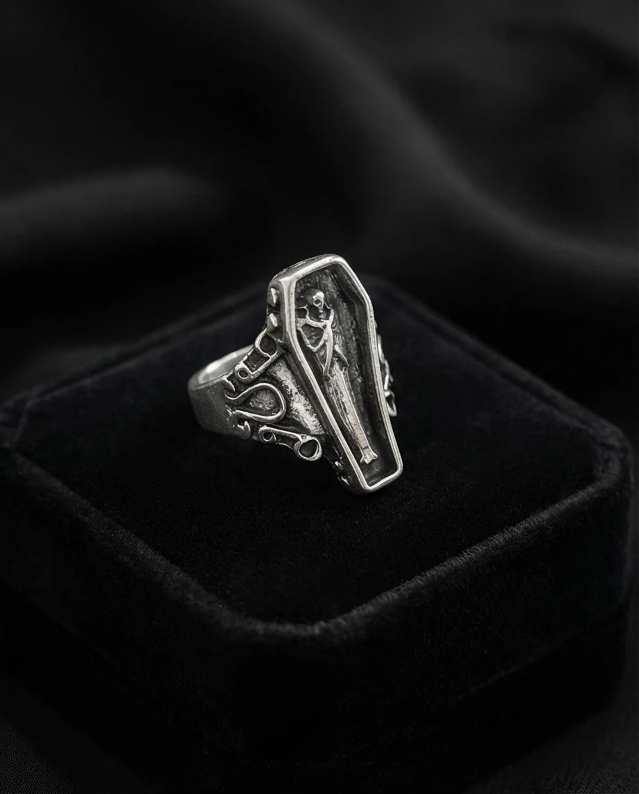 Midnight Eternal: Skeleton Coffin Gothic Ring