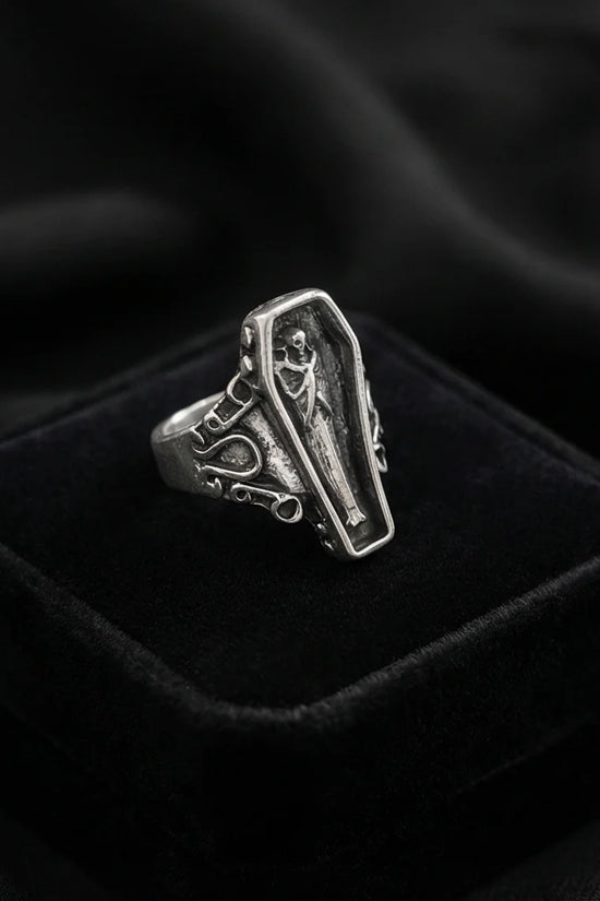 Midnight Eternal: Skeleton Coffin Gothic Ring