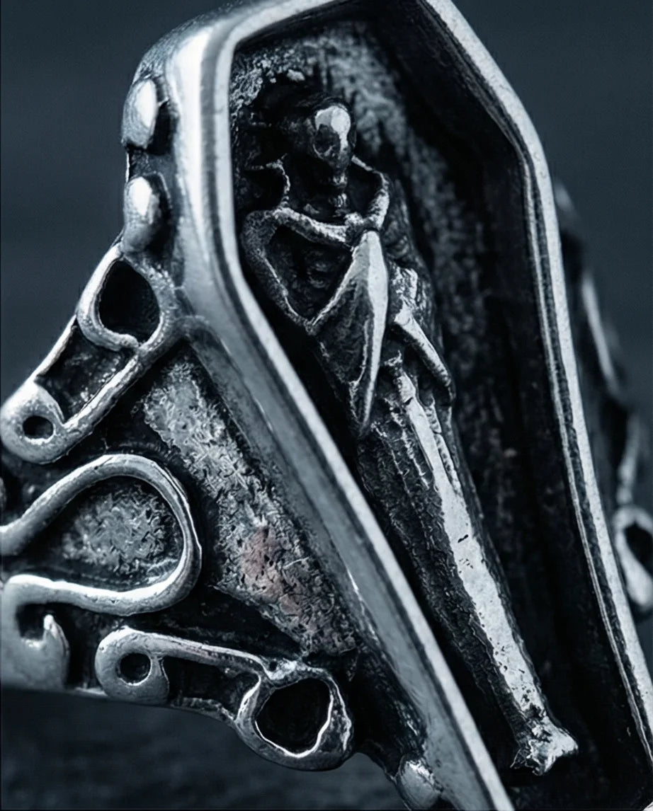 Midnight Eternal: Skeleton Coffin Gothic Ring