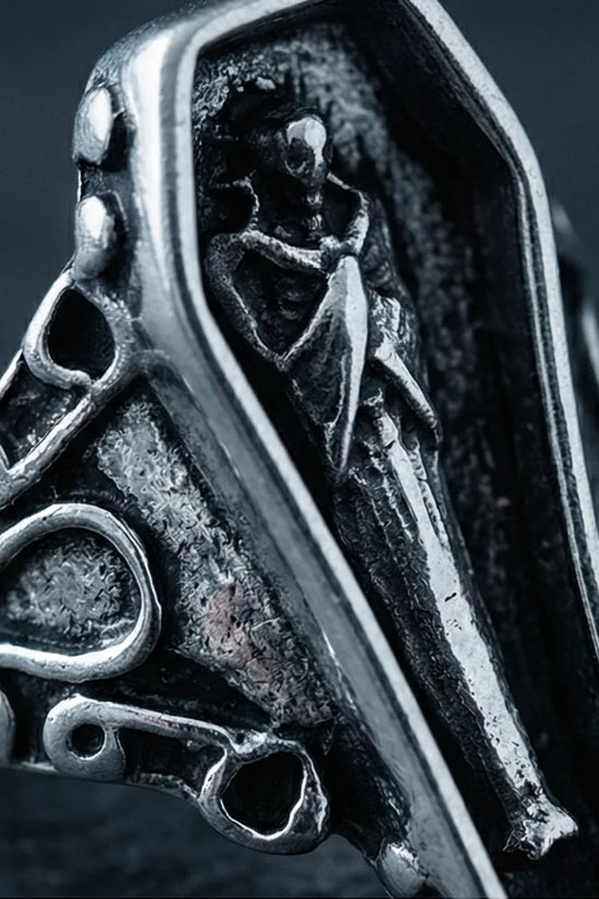 Midnight Eternal: Skeleton Coffin Gothic Ring