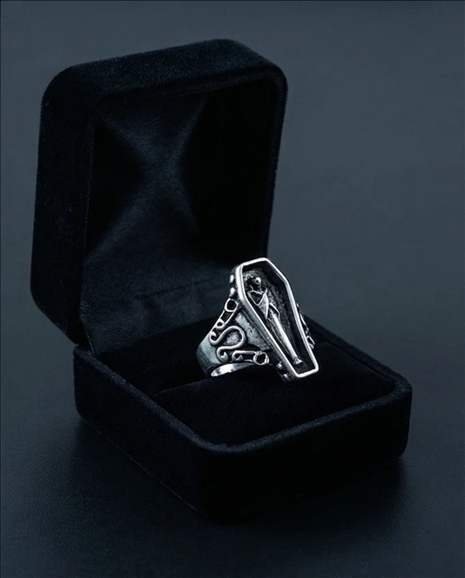 Midnight Eternal: Skeleton Coffin Gothic Ring