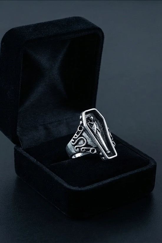 Midnight Eternal: Skeleton Coffin Gothic Ring