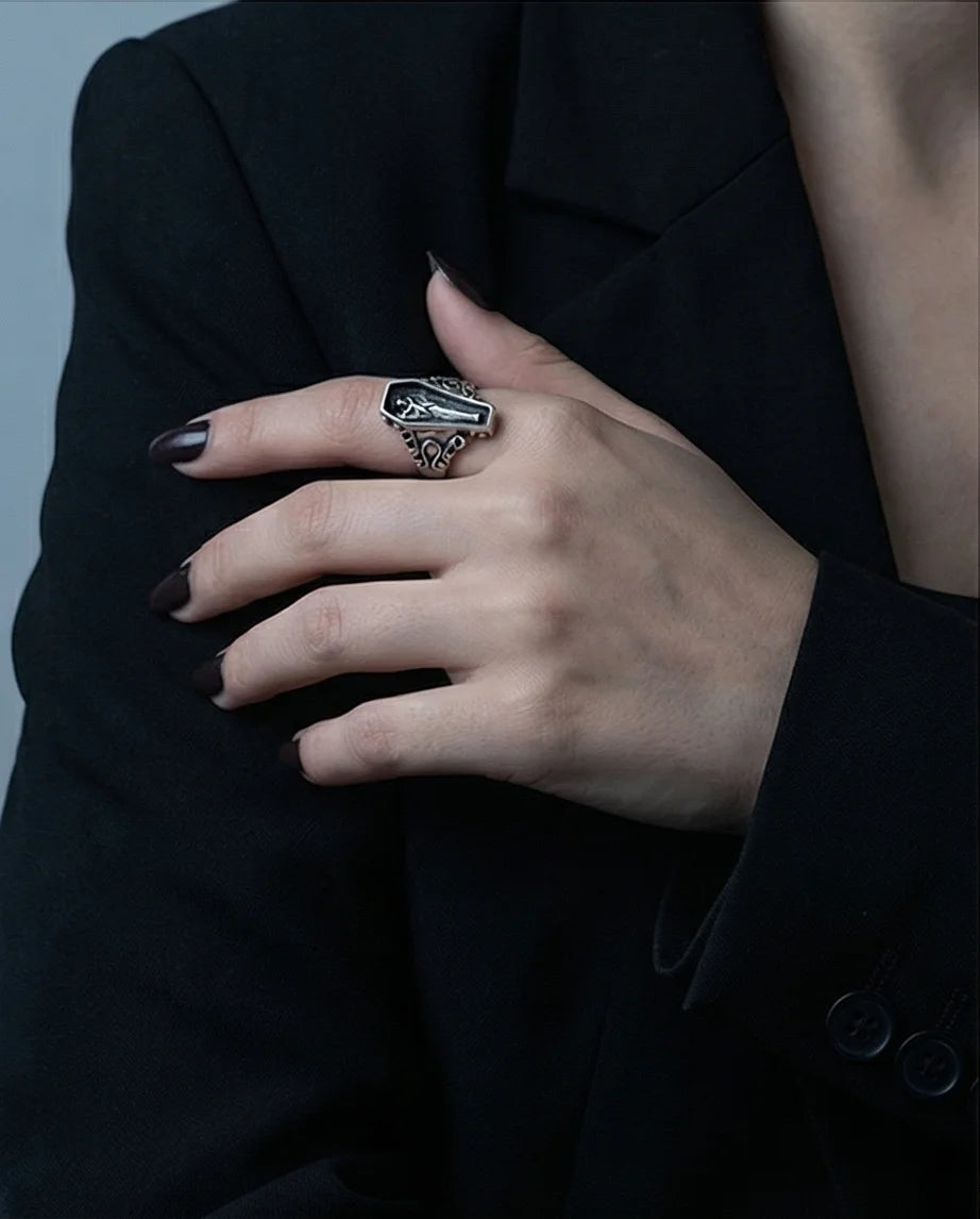 Midnight Eternal: Skeleton Coffin Gothic Ring