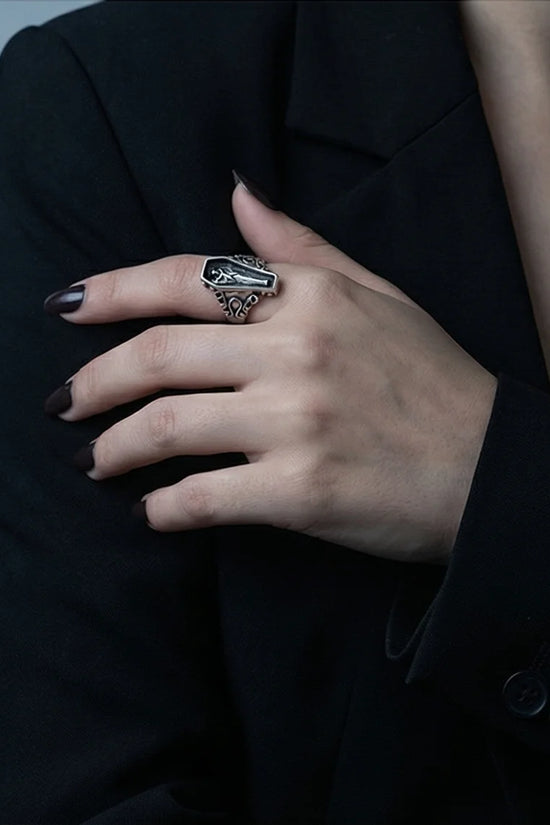Midnight Eternal: Skeleton Coffin Gothic Ring