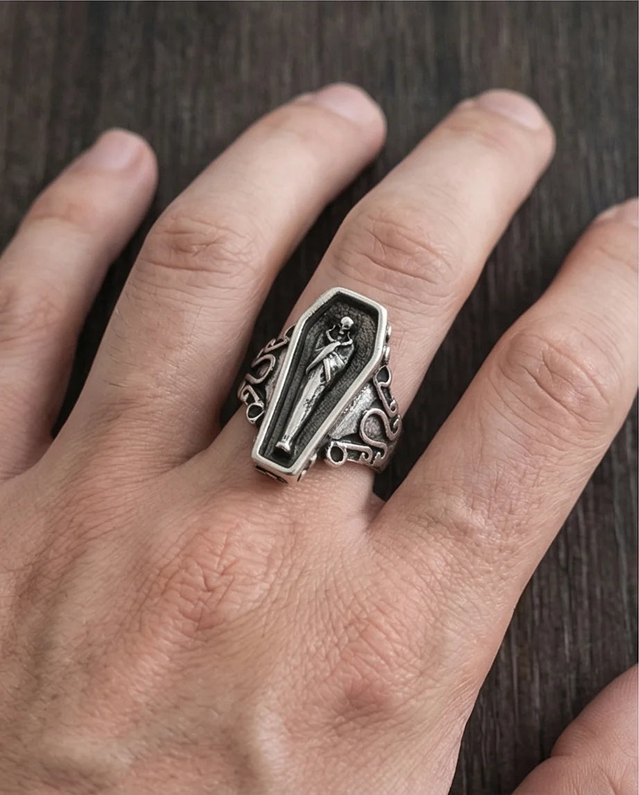 Midnight Eternal: Skeleton Coffin Gothic Ring