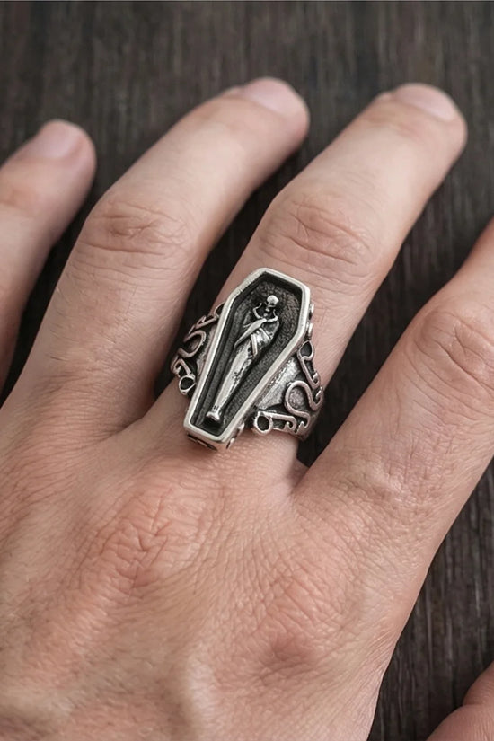 Midnight Eternal: Skeleton Coffin Gothic Ring