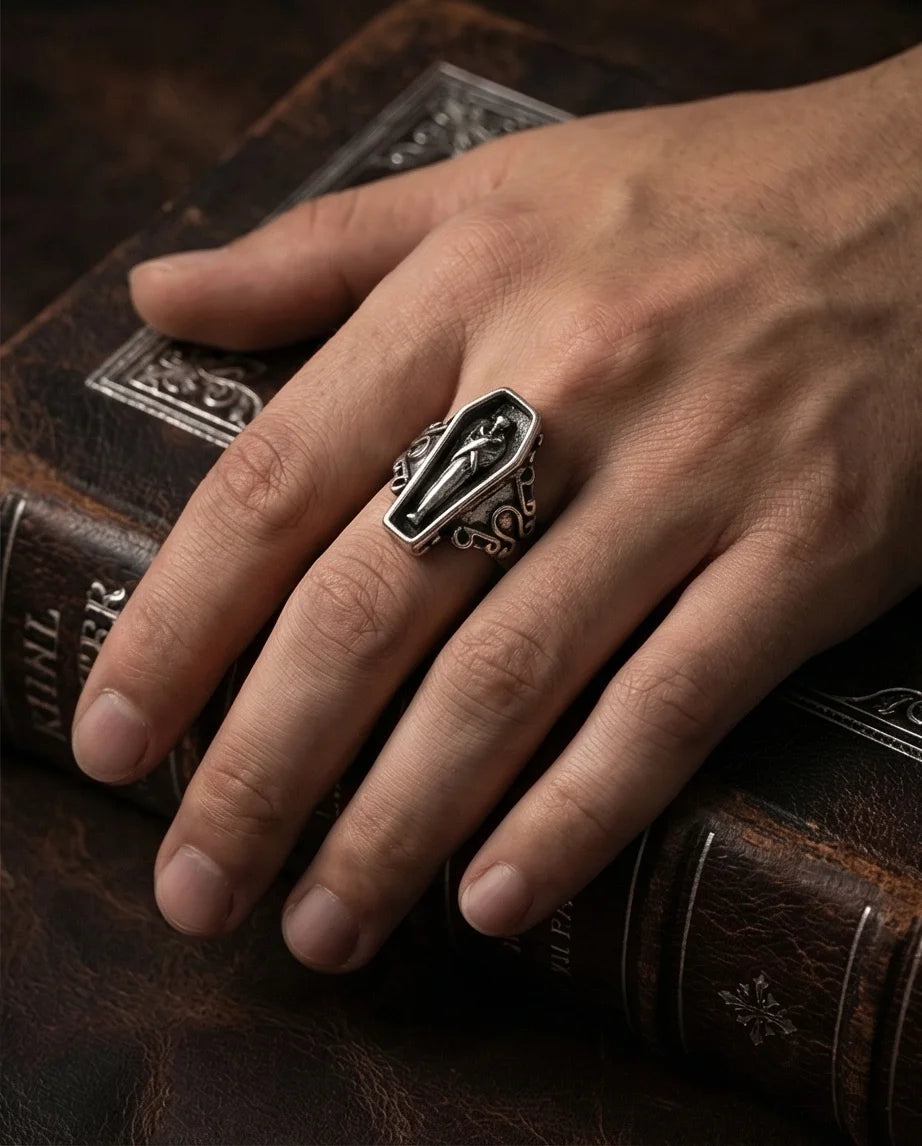 Midnight Eternal: Skeleton Coffin Gothic Ring