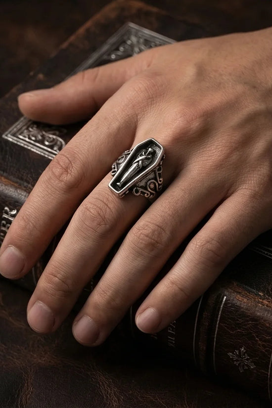 Midnight Eternal: Skeleton Coffin Gothic Ring