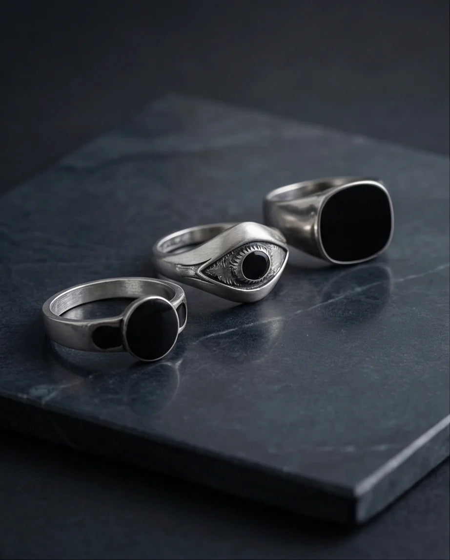 The Obsidian Oracle: 3-Piece Mystic Ring Set