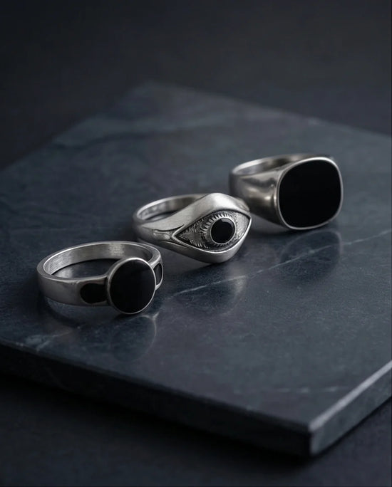 The Obsidian Oracle: 3-Piece Mystic Ring Set