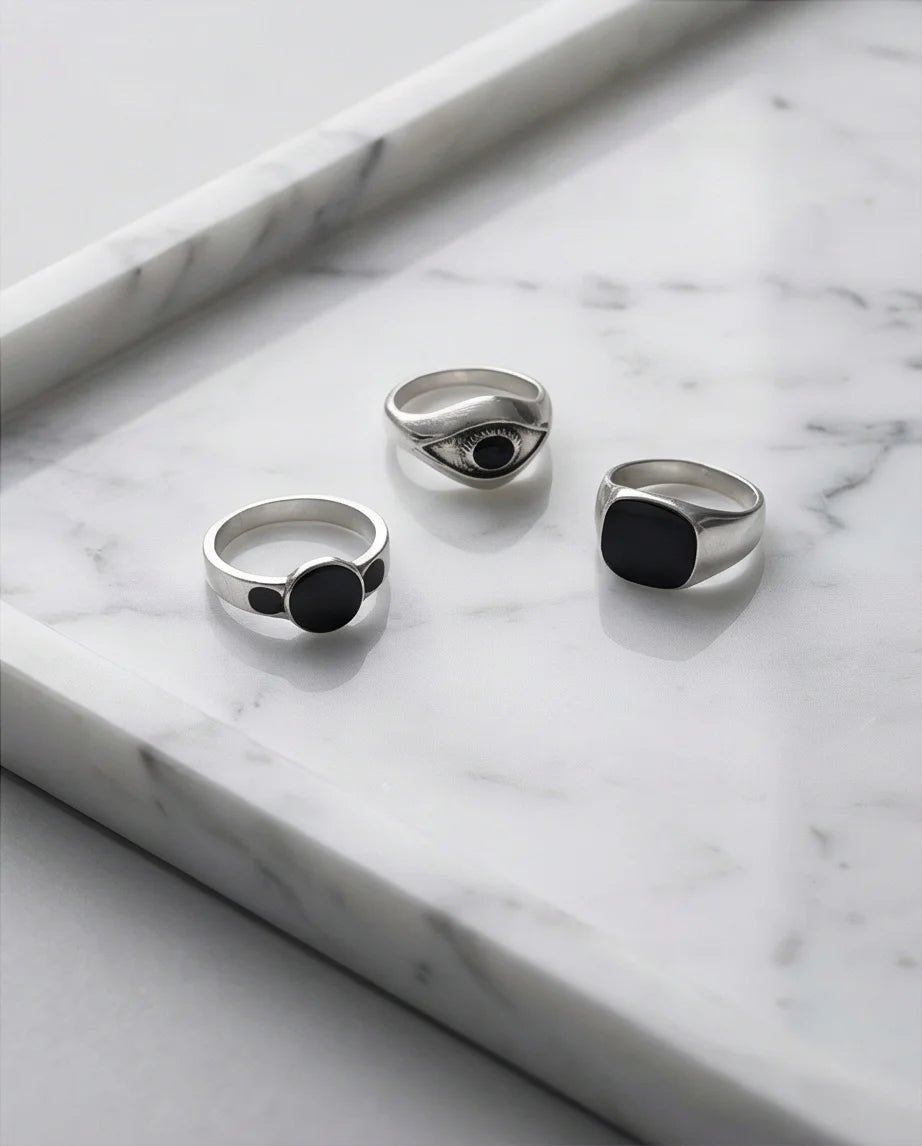 The Obsidian Oracle: 3-Piece Mystic Ring Set