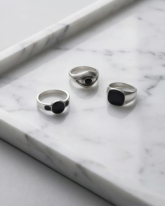 The Obsidian Oracle: 3-Piece Mystic Ring Set