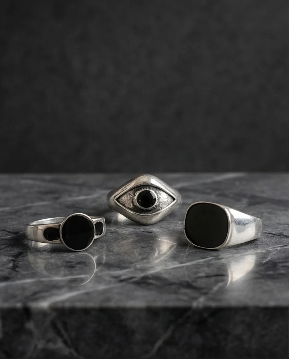 The Obsidian Oracle: 3-Piece Mystic Ring Set