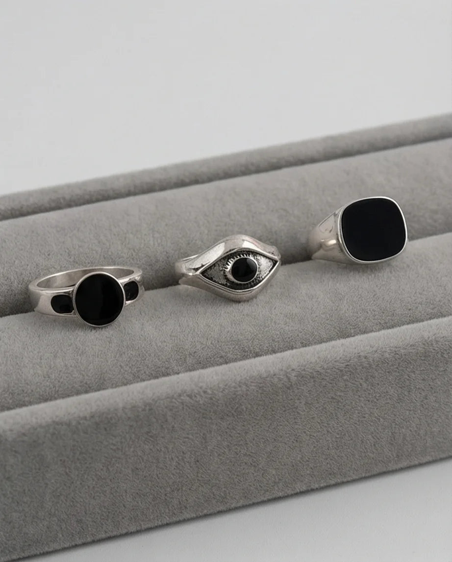 The Obsidian Oracle: 3-Piece Mystic Ring Set