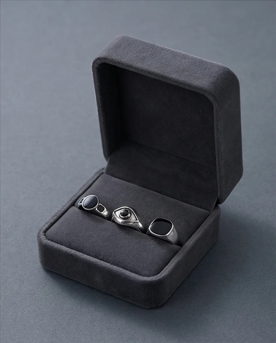 The Obsidian Oracle: 3-Piece Mystic Ring Set