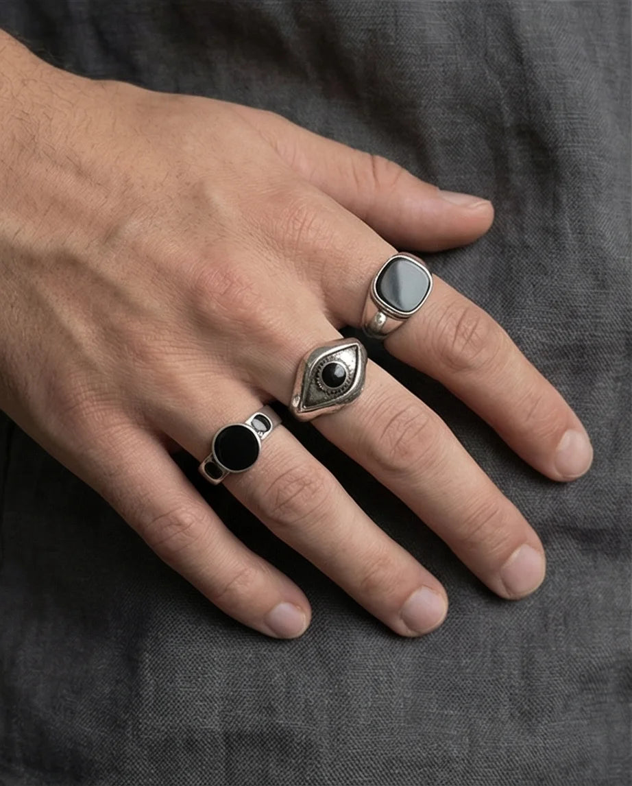 The Obsidian Oracle: 3-Piece Mystic Ring Set
