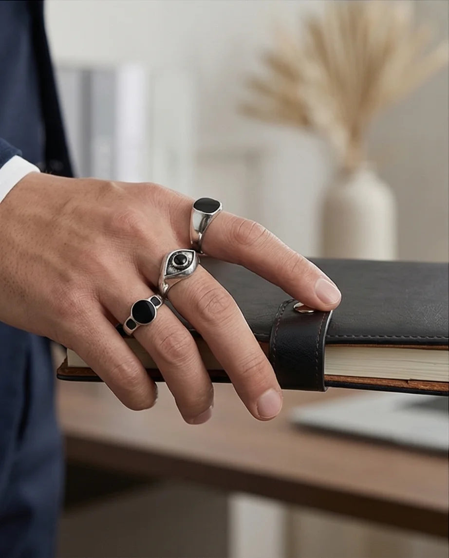 The Obsidian Oracle: 3-Piece Mystic Ring Set