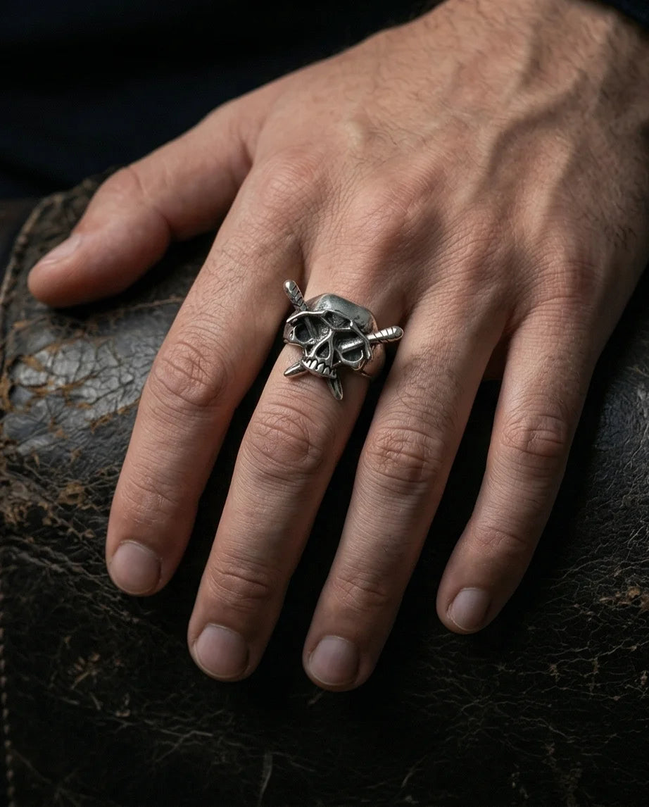 Vanguard’s Resolve: Vintage Gothic Sabers Skull Band