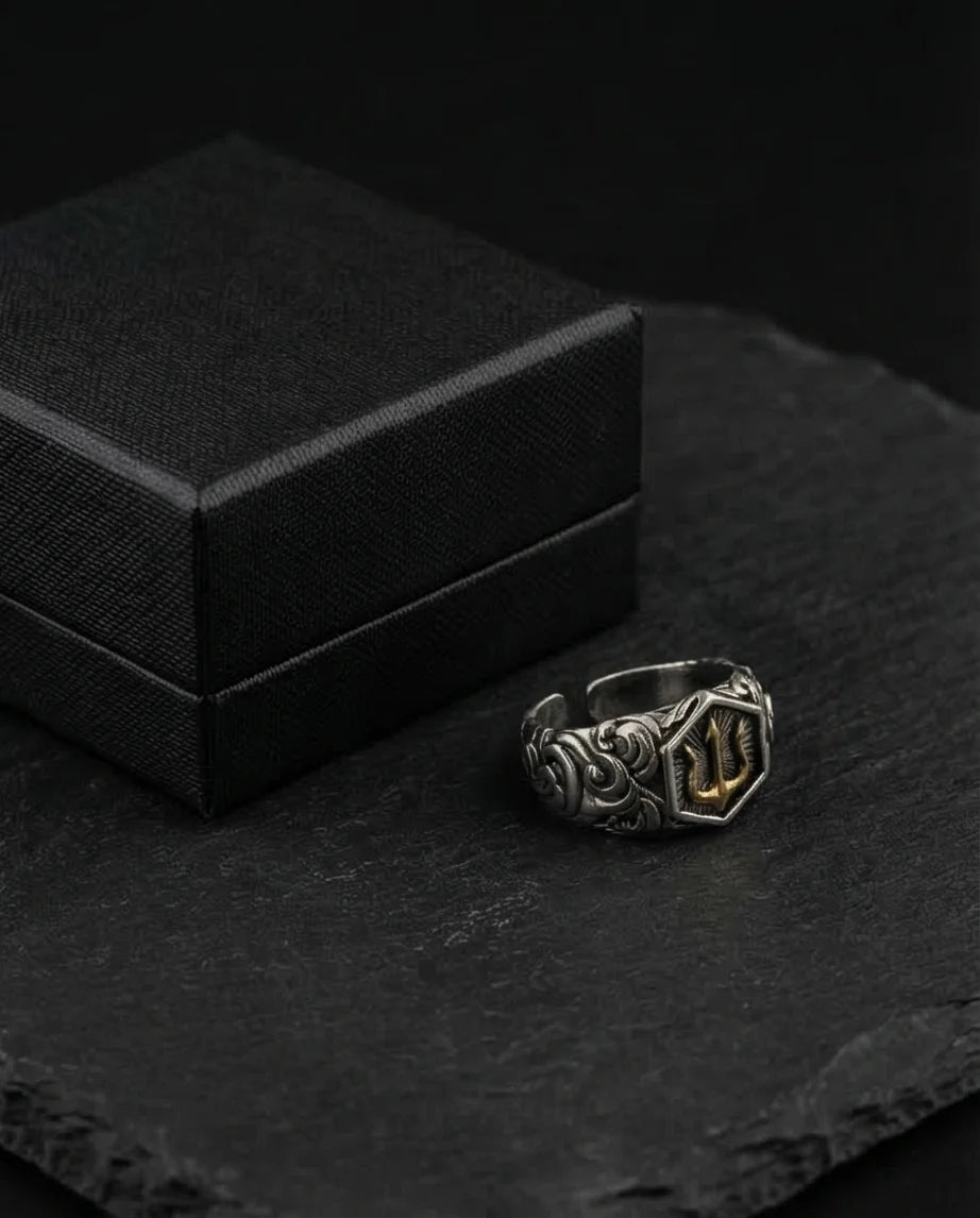 The Black Tungsten Carbide Band with Meteorite Dust and Opal Inlay