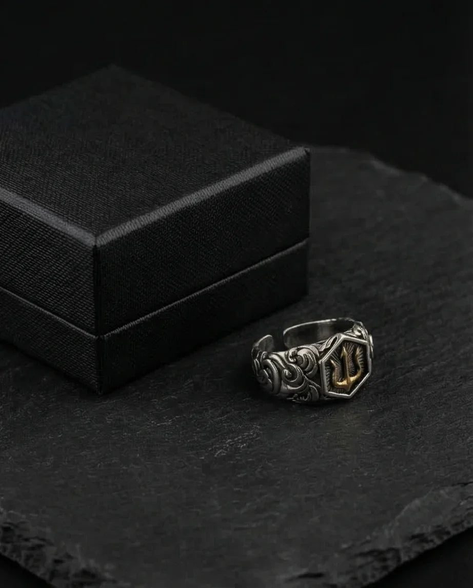 The Black Tungsten Carbide Band with Meteorite Dust and Opal Inlay