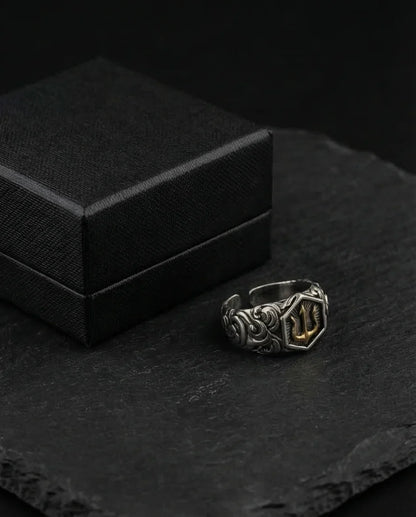 The Black Tungsten Carbide Band with Meteorite Dust and Opal Inlay