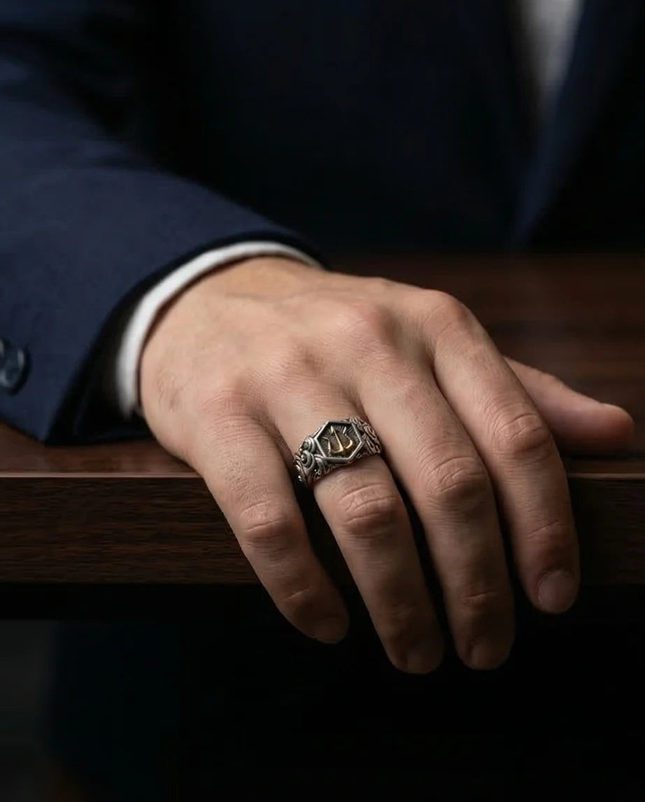 The Black Tungsten Carbide Band with Meteorite Dust and Opal Inlay