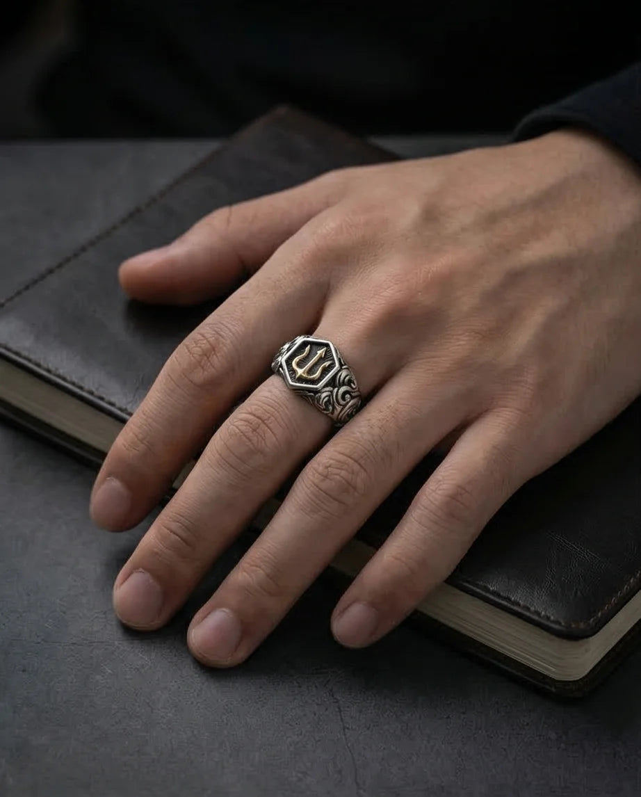 The Black Tungsten Carbide Band with Meteorite Dust and Opal Inlay