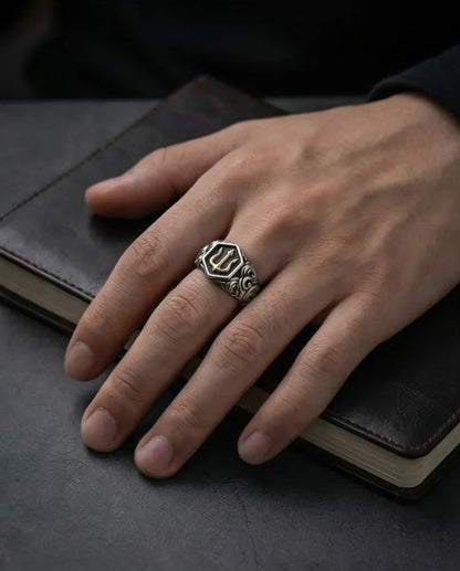 The Black Tungsten Carbide Band with Meteorite Dust and Opal Inlay