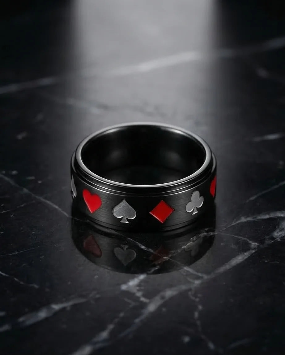 Royal Flush: Iconic Suits Engraved Fidget Ring