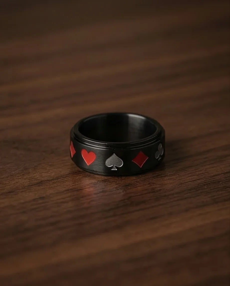 Royal Flush: Iconic Suits Engraved Fidget Ring