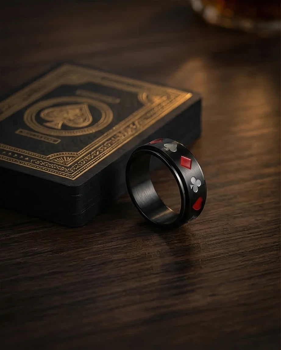 Royal Flush: Iconic Suits Engraved Fidget Ring