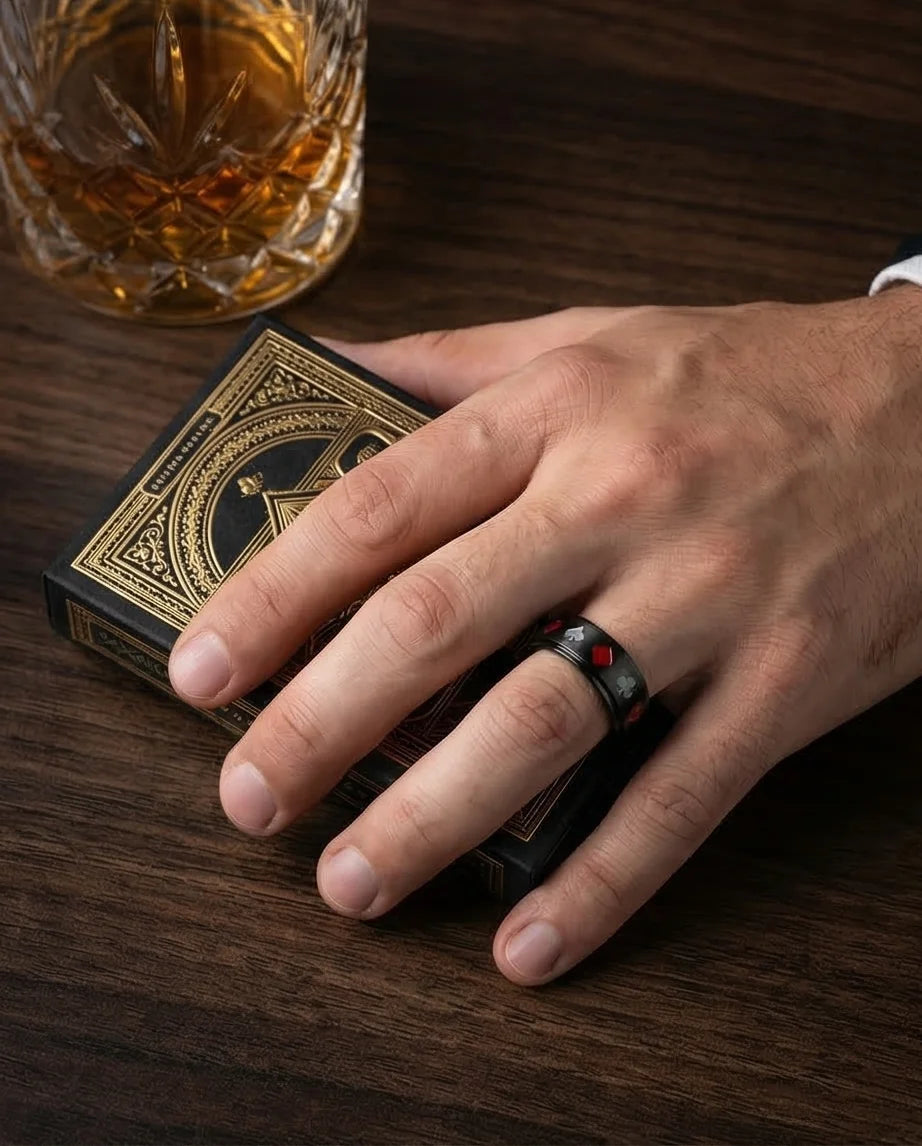 Royal Flush: Iconic Suits Engraved Fidget Ring