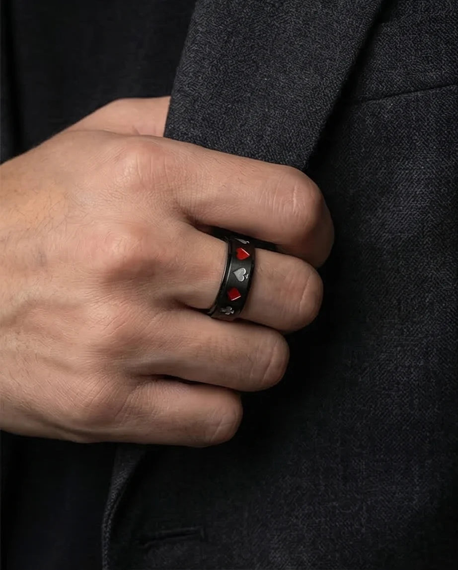 Royal Flush: Iconic Suits Engraved Fidget Ring