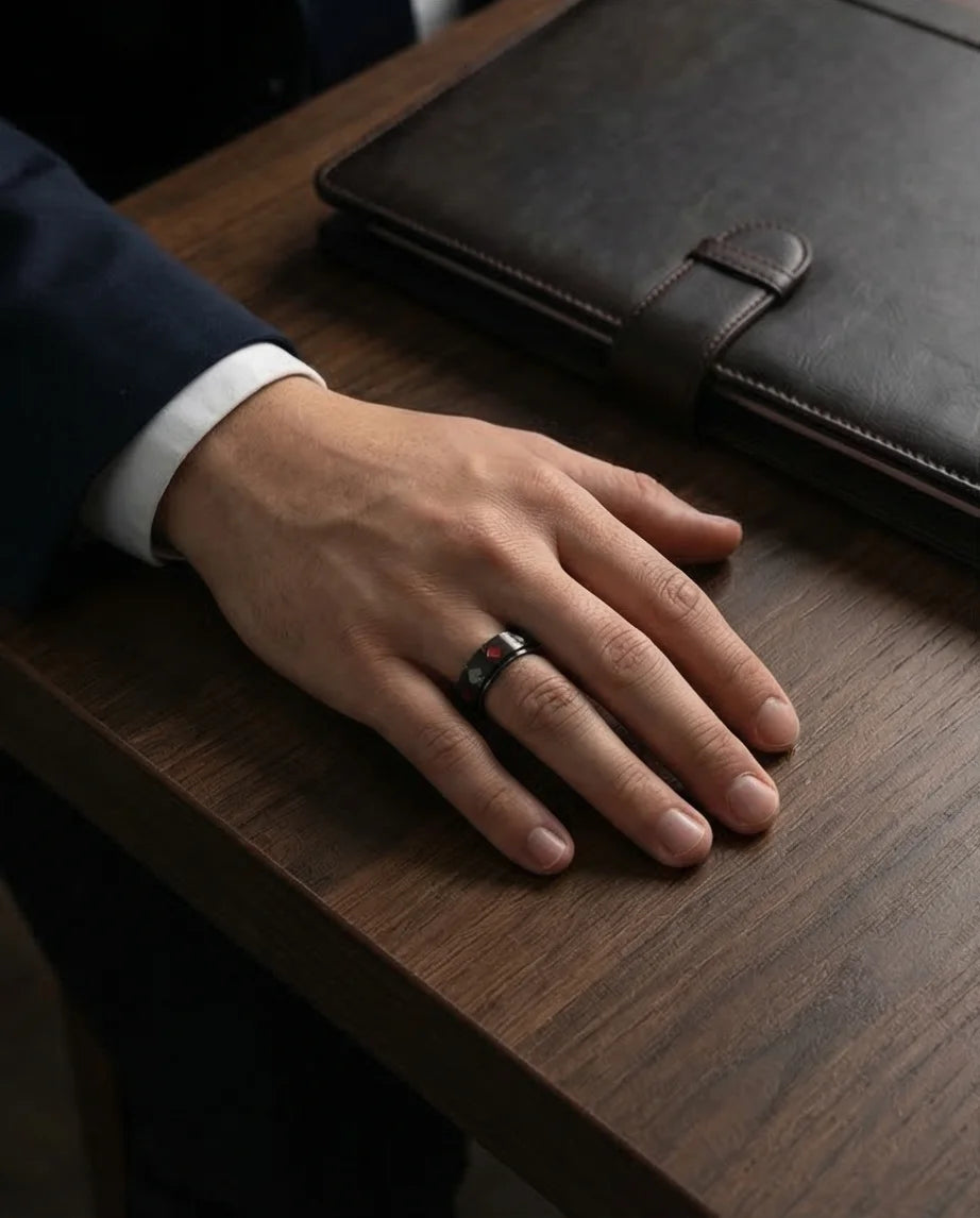 Royal Flush: Iconic Suits Engraved Fidget Ring