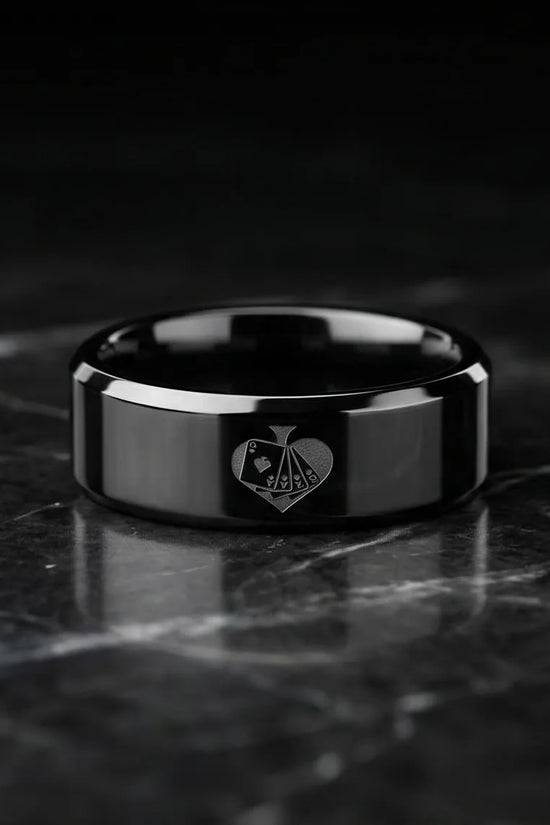 Midnight Flush: Polished Black Ace Ring