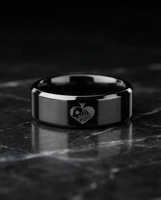Midnight Flush: Polished Black Ace Ring