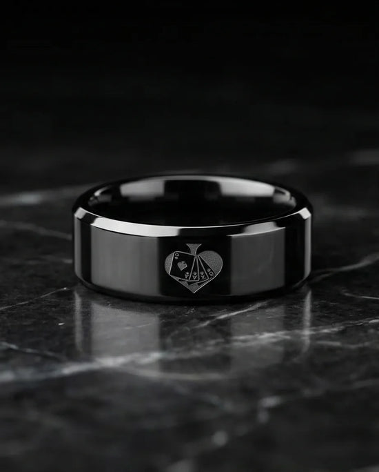 Midnight Flush: Polished Black Ace Ring