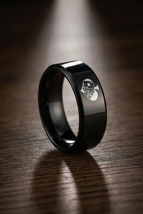 Midnight Flush: Polished Black Ace Ring