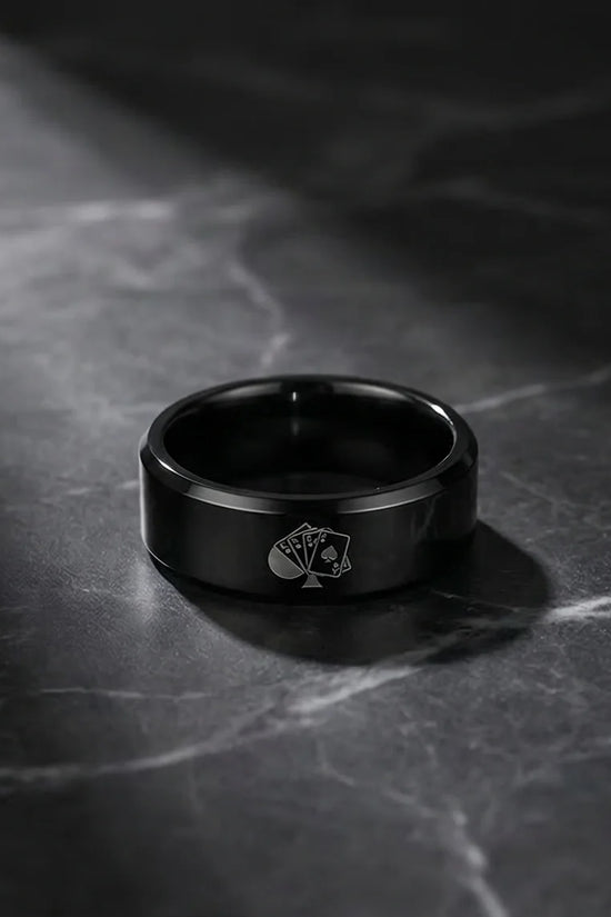 Midnight Flush: Polished Black Ace Ring