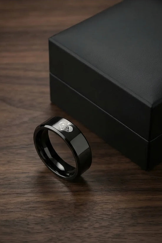 Midnight Flush: Polished Black Ace Ring