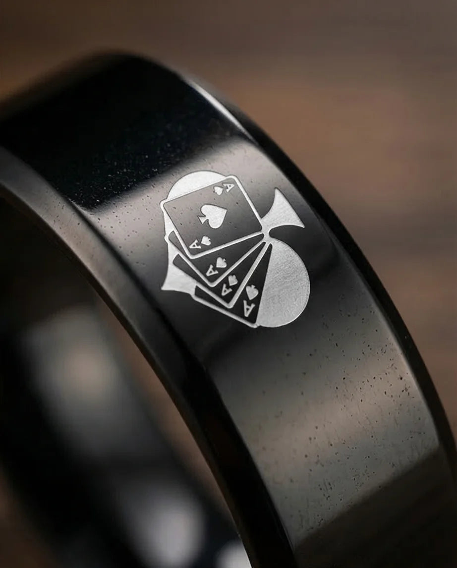 Midnight Flush: Polished Black Ace Ring