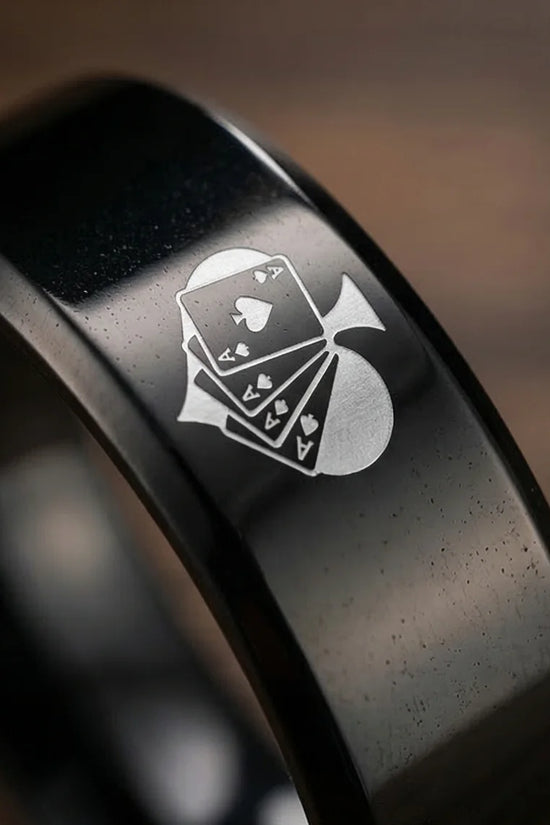 Midnight Flush: Polished Black Ace Ring