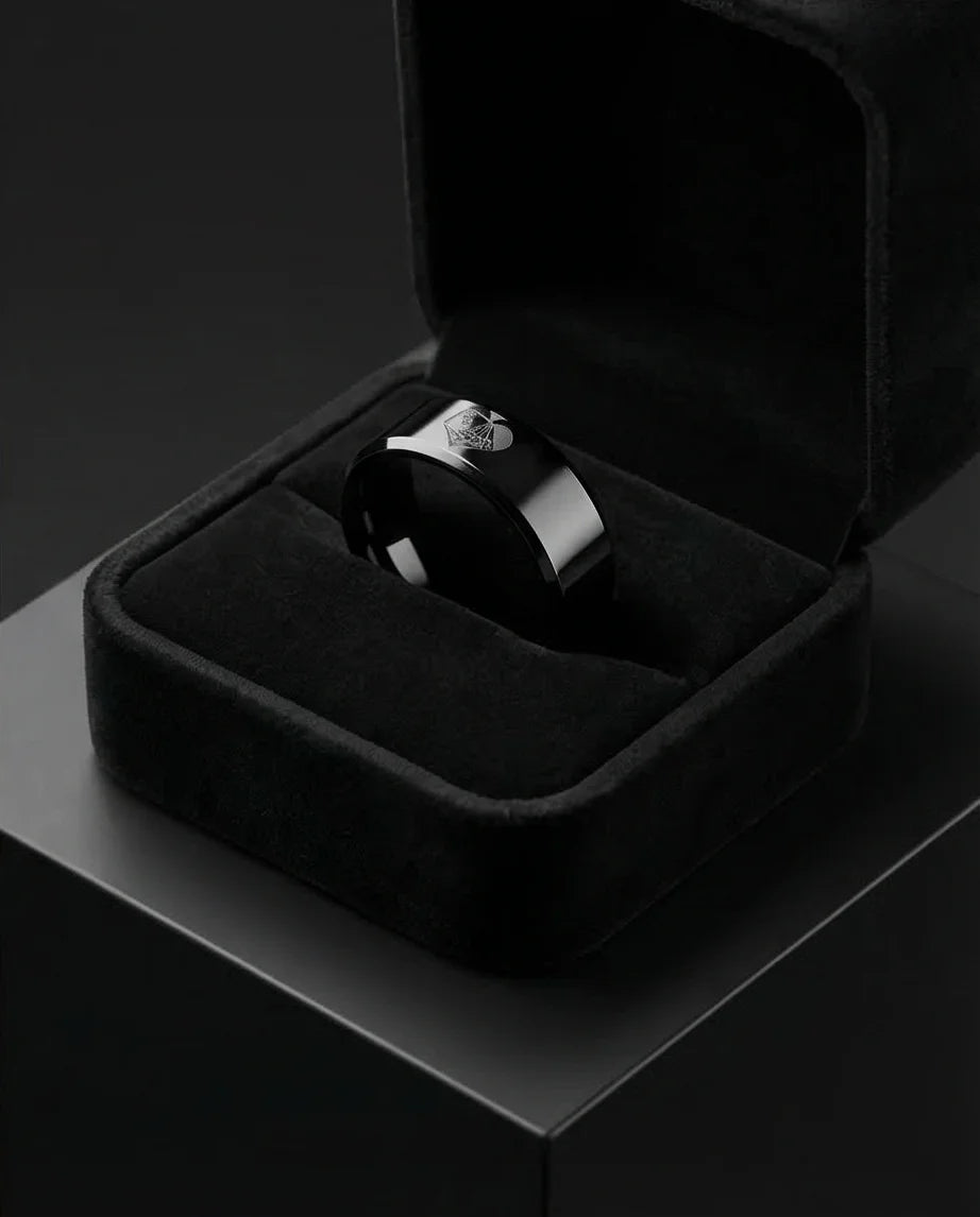 Midnight Flush: Polished Black Ace Ring
