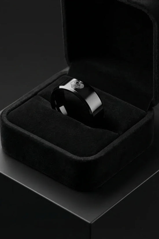 Midnight Flush: Polished Black Ace Ring