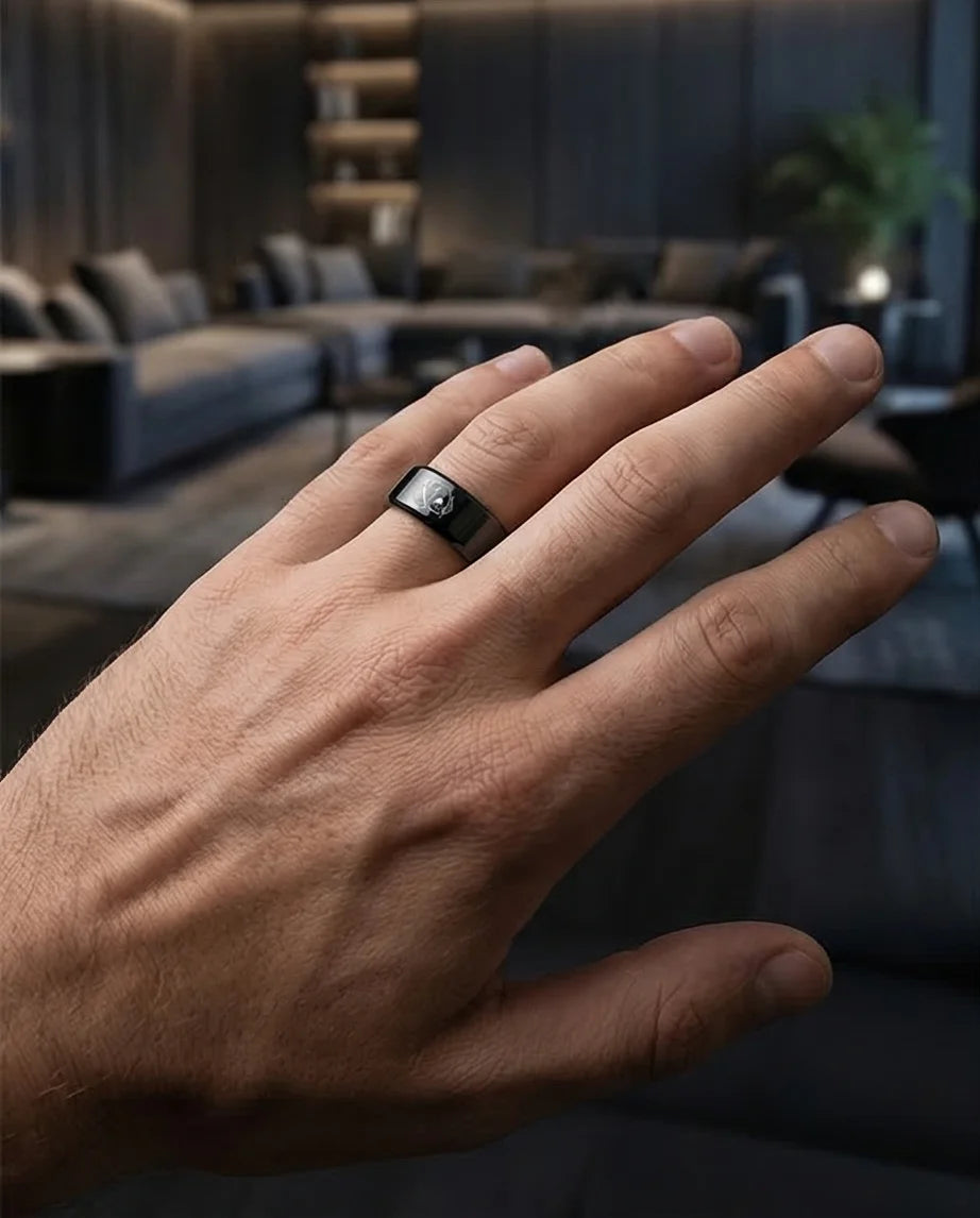 Midnight Flush: Polished Black Ace Ring