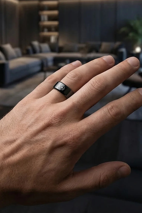 Midnight Flush: Polished Black Ace Ring