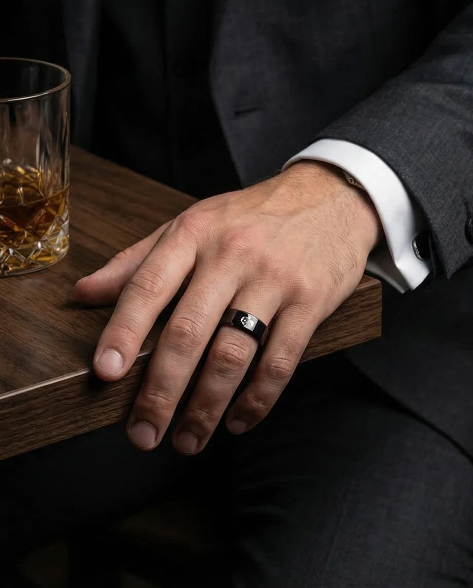 Midnight Flush: Polished Black Ace Ring